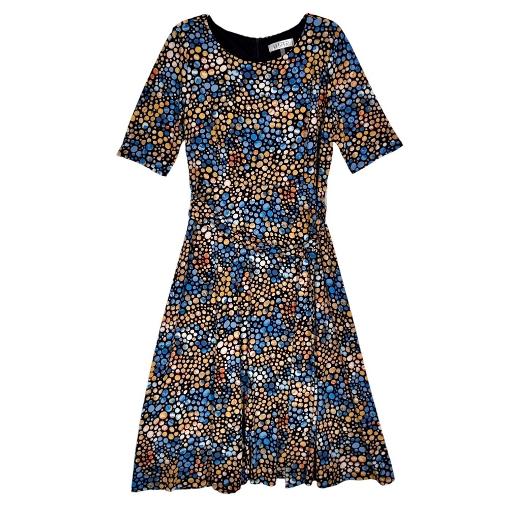 Kasper Jersey Knit Midi Dress Size 14 Belted Fit & Flare‎ Polka Dot Mod Colorful